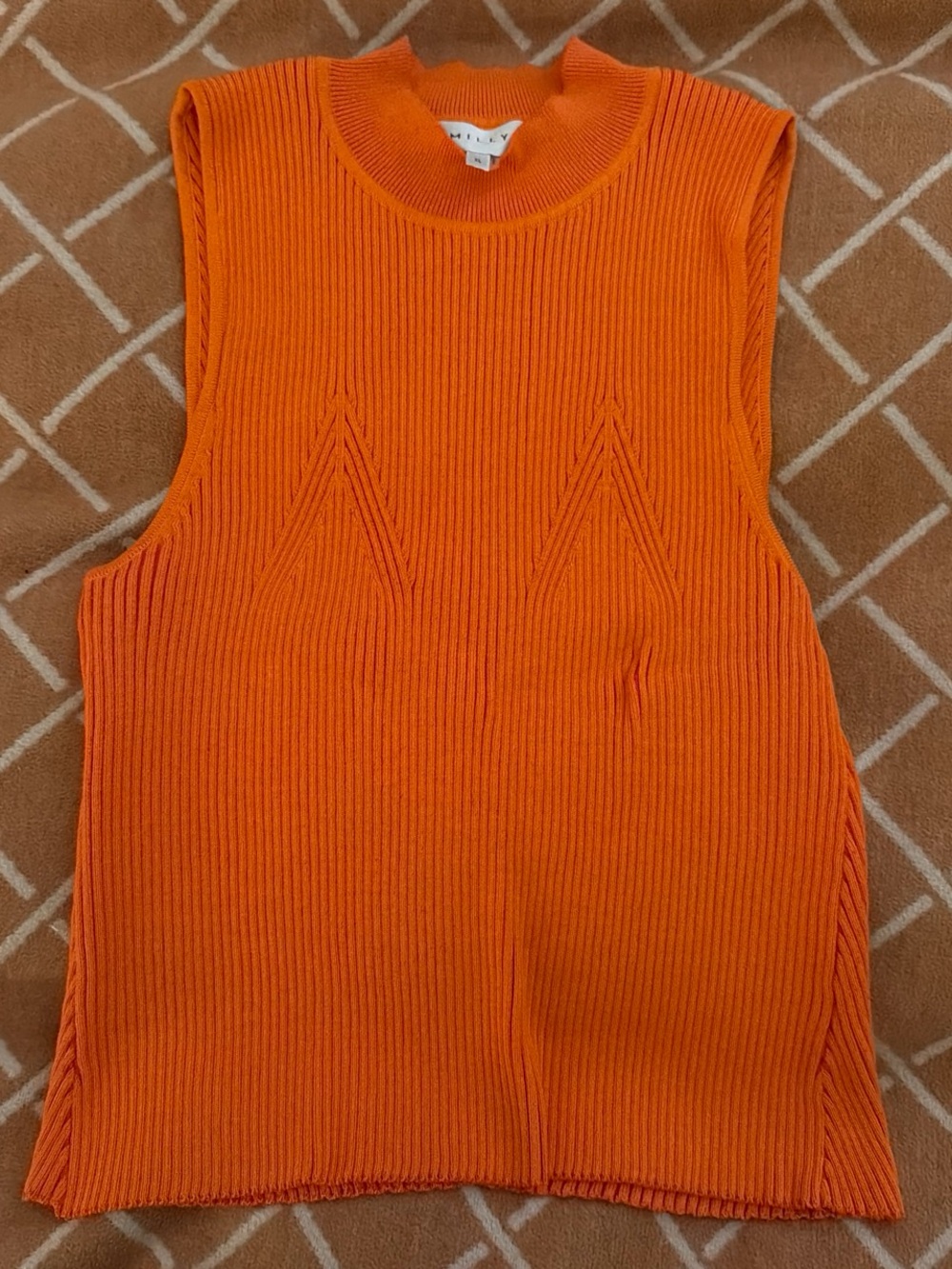 Milly Bright Orange Ribbed Sleeveless Knit Top